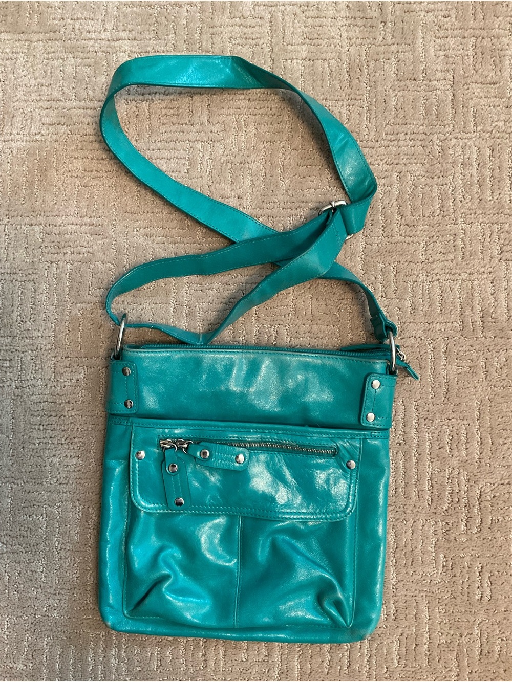 🩵Vintage Danier Turquoise Blue 100% Genuine Leather Crossbody Bag Purse Y2K Boho
